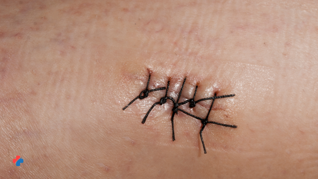 close up of stitches on skin not staples