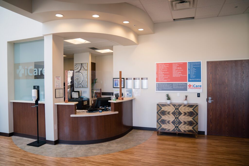 Lobby at iCare Emergency Room & Urgent Care in Frisco, TX.